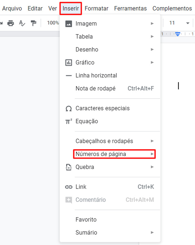 Como numerar páginas no Google Docs