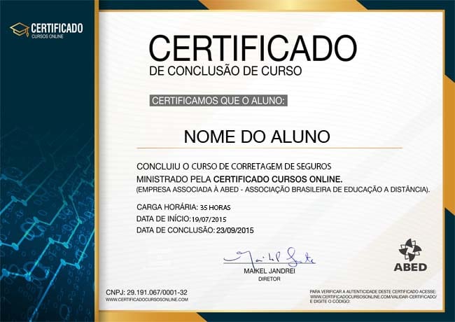 certificado CURSO DE CORRETAGEM DE SEGUROS